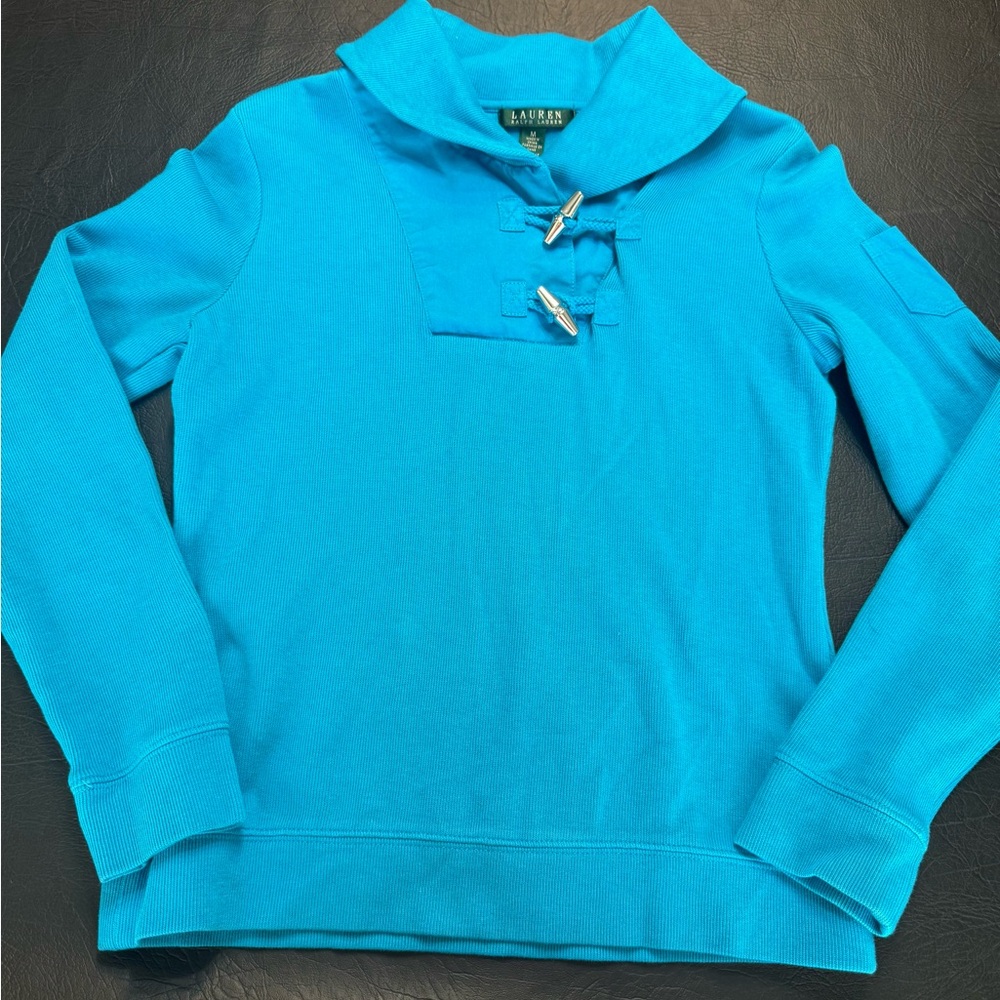 Lauren Ralph Lauren Turquoise Toggle Sweatshirt | Size M | Nautical Chic